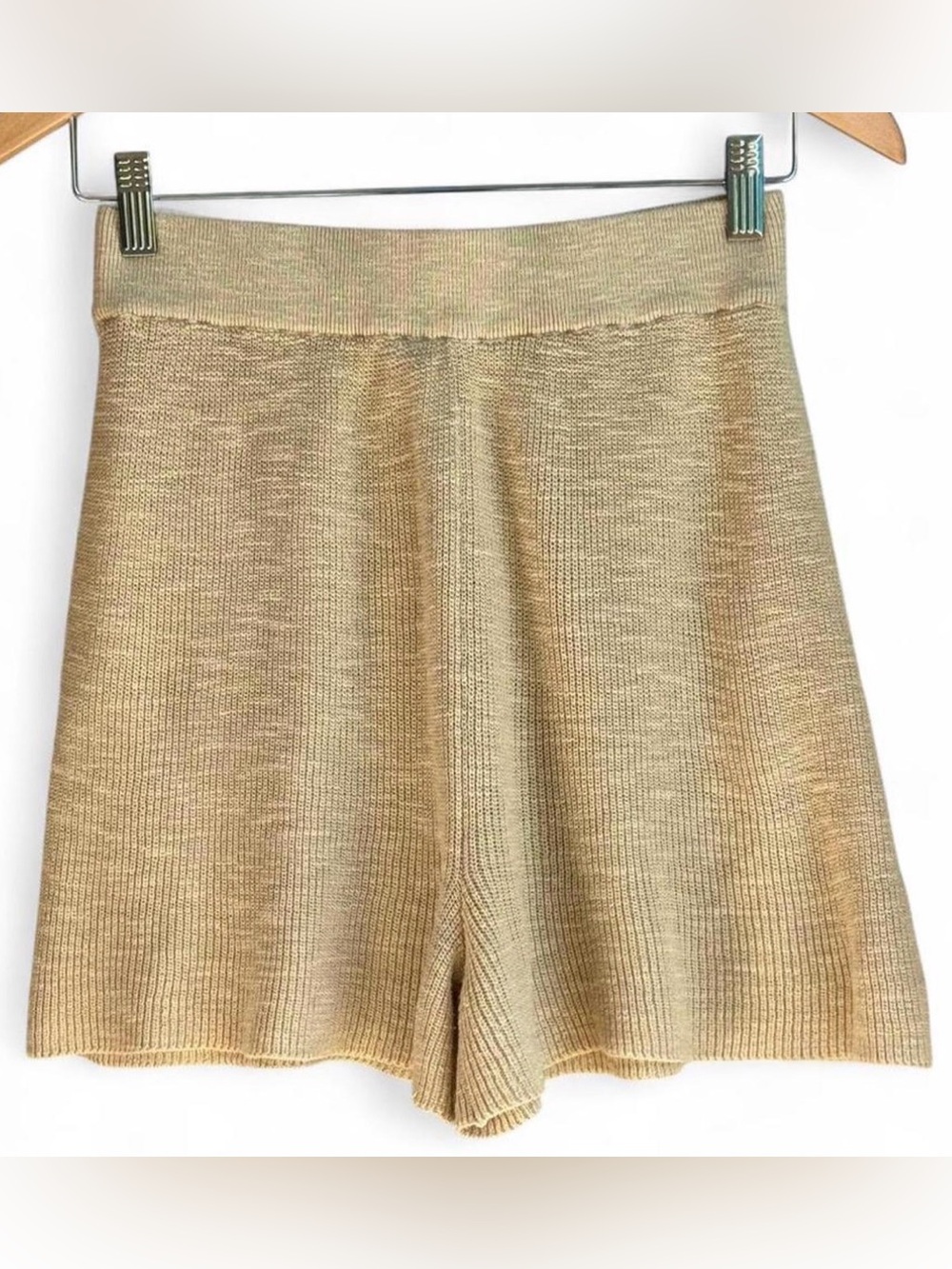 Free People FP Beach Malibu Surf Knit Shorts Small Cream Khaki High Rise Boho